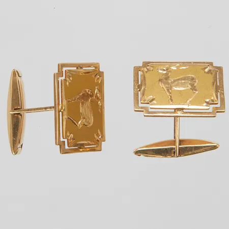 Manschettknappar med dekor av hjortdjur, 16x20mm, 14K Vikt: 9,5 g
