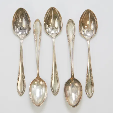 5 Kaffeskedar, modell Slottsbarock, längd: 120mm, CGH, personlig gravyr, 830/1000 Vikt: 72,7 g