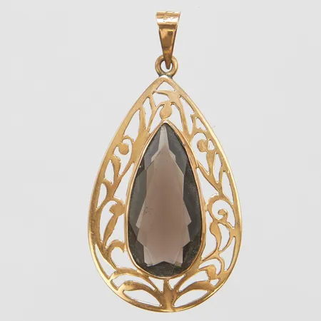 Hänge med brun glassten, genombrutet mönster, 43,5x22mm, 14K Vikt: 4,2 g