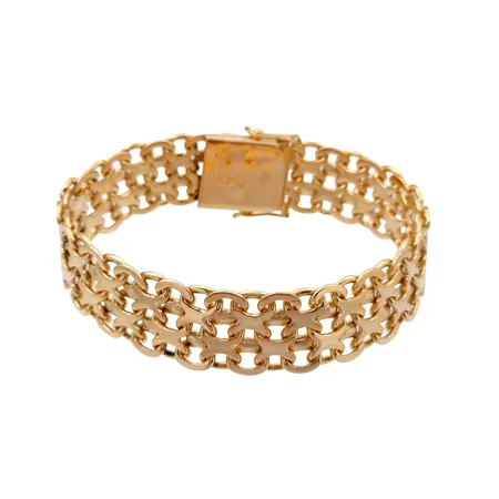 Armband X-länk, 18K guld, kraftigare modell, Esto Ab Guldvarufirman (FE), Stockholm, svensk kontrollstämpel, längd knäppt 20,0 cm, bredd 15,5 mm, uppbyggnad 2 mm, fint skick Vikt: 54,9 g