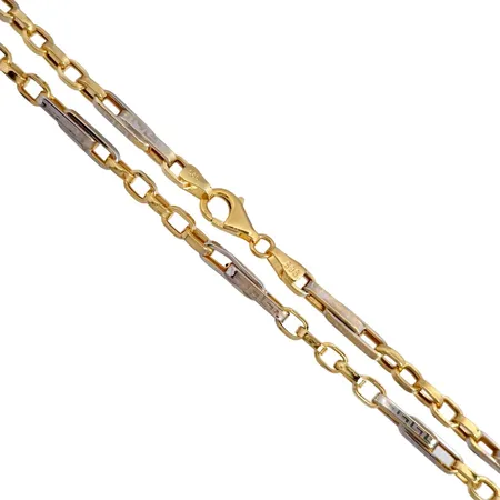 Halskedja, 14K guld, tvåfärgad modell, längd 56,5 cm, bredd 3-4 mm, små ojämnheter Vikt: 9,5 g
