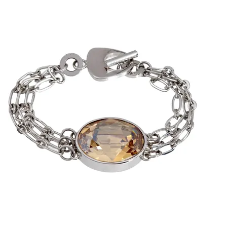 Armband, design "elena", försilvrad metall, champagnefärgad sten (25x18 mm), längd 19 cm, bredd 10-20 mm, dekor uppbyggnad 12 mm, sten utan anmärkning, mycket fint skick, förefaller sparsamt använd vikt 33,7 gram