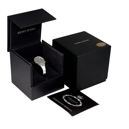Damur Georg Jensen Vivianna med spegelurtavla, stål, Ø27 mm, quartz - behov av nytt batteri, design av Vivianna Torun Bülow-Hübe, referensnummer 336, garantikort, box och ytterlåda, fint skick, 