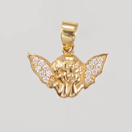 Hänge, ängel med vita stenar, ca 15x15mm, GHA, 18K Vikt: 1 g