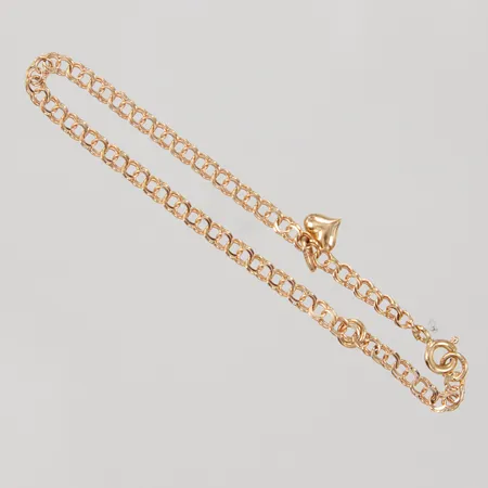 Armband, 16cm, bredd 3mm, berlock/ hjärta, en ögla, 18K Vikt: 2,2 g