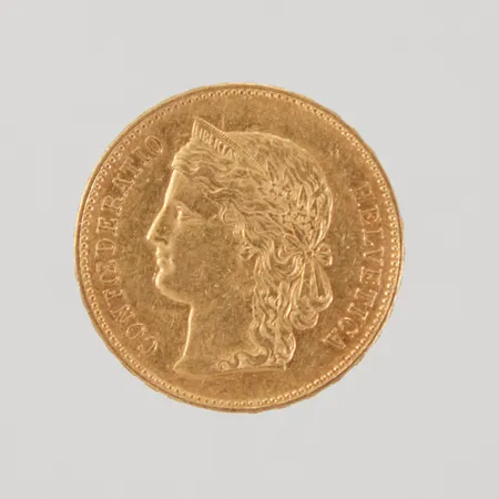 Mynt, Ø21mm, 20 Fr, Confederatio Helvetica, 1896, 21,6K Vikt: 6,4 g