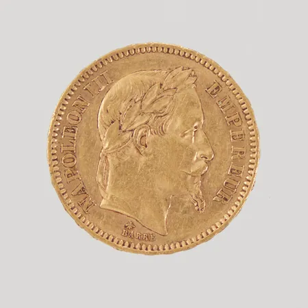 Mynt Napoleon III Empereur 1864, 20 Franc, Ø21mm, repor, 21,6K Vikt: 6,4 g