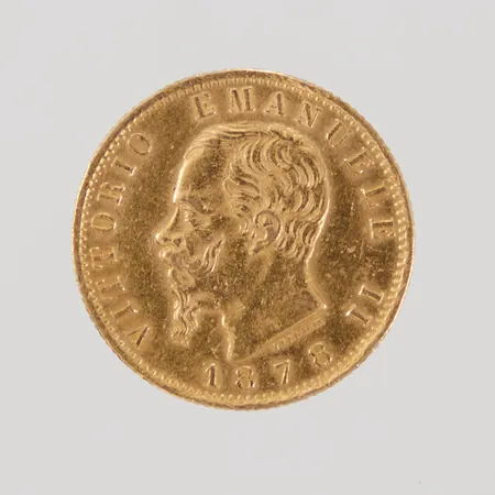 Mynt, Regno D Italia, Vittorio Emanuele II, 20Lire, år 1878, Ø21mm, 21,6K  Vikt: 6,4 g