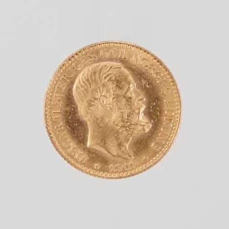 Guldmynt Sverige, 10 Kronor Oscar II 1901, Ø18 mm, 21,6K Vikt: 4,5 g