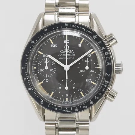 Herrur Omega Speedmaster Reduced, stål, automatisk, 39mm, ref: 175 0032/3, snr: 51686219 ca 1989, Cal. 1140, kronograf, nytt glas, repig ring, stållänk, ref: 1469/811, viklås, service gjord 2025-04-19 med nya visare, krona samt pushers. Vikt: 0 g