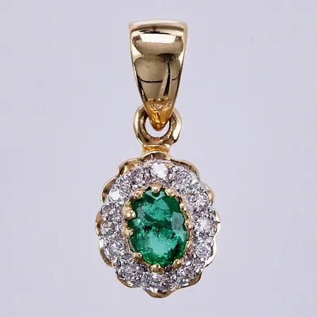 Hänge med en färgad sten och diamanter ca 12x0,001ct, blandat åttkanslipade/briljantslipade, längd: ca 1,5cm, bredd: ca 3-7mm, 18K   Vikt: 1 g