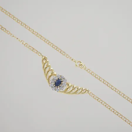 Collier Bismarck med diamanter och en safir  L 42 cm, 18k Vikt: 7,1 g