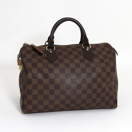Louis Vuitton Damier Ebene, Speedy 30 , datumkod AA0191, France Februari 2011, 18x20x30cm, rött foder, slitage på hörn, hänglås med nyckel i gulmetall, inga tillbehör