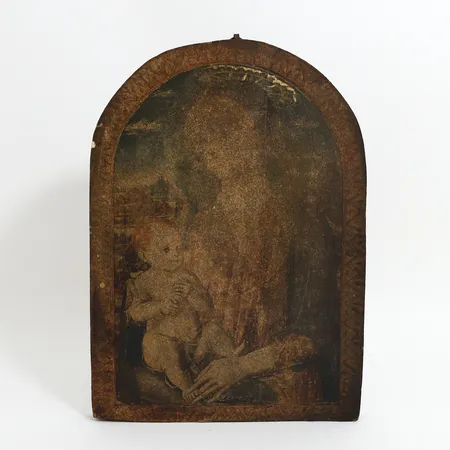 Rysk ikon,troligtvis tidig 1900-tal, 26,5x27cm, fuktskadad, mindre stötskador