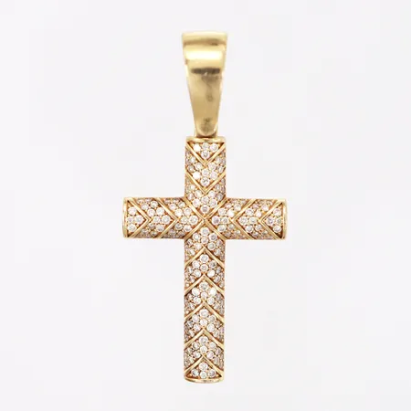 Hänge, kors med diamanter 170st totalt 1,0ctv, 23x48cm, etui och original ask, kvitto från "Icebox Diamonds & Watches", värderingsbevis från Guldexperten, 14K  Vikt: 9,7 g