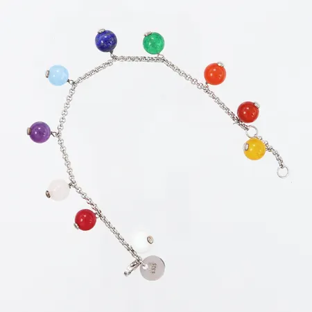 Armband, Sophi by sophie "Childhold bracelet" 10 halvädelstenar Ø8mm, justerbar längd 17-19cm, bredd 2mm, silver 925/1000, vikt: 12,8 gram Vikt: 12,8 g