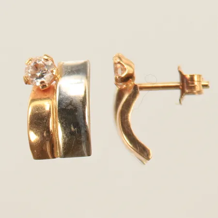 Ett par örhängen med vita stenar, 10x10mm, rödguld/vitguld, 14K Vikt: 0,8 g