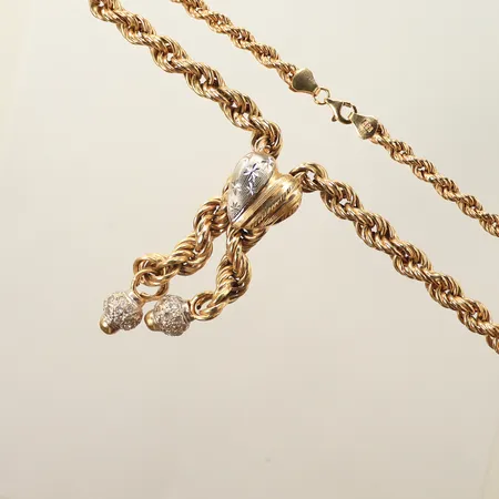 Halscollier med hänge hjärta, längd 63cm, bredd 5-8mm, 14K   Vikt: 33,8 g