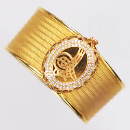 Armband, stelt, vita stenar, ca 50x64mm, bredd 30mm, 14K  Vikt: 30,2 g
