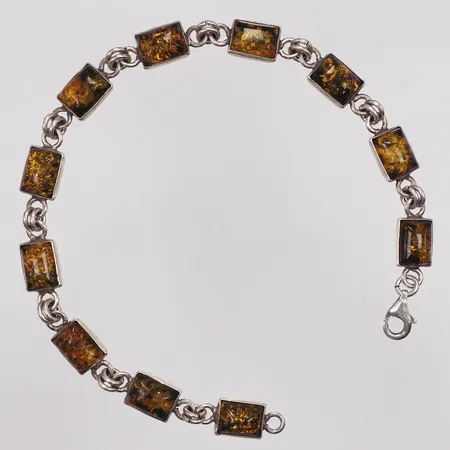 Armband, bärnsten, 19cm, bredd 6,8mm, 925/1000 silver Vikt: 8,9 g