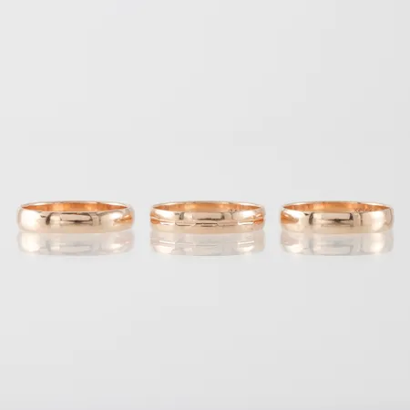 Ringar 3 st med gravyrer, Schalins, storlek ca 17 mm, 9k. Vikt: 4,5 g