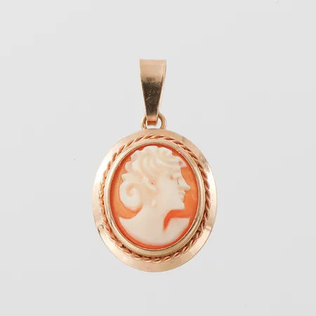 Caméhänge, Bronsil AB Köping, höjd med ögla 22 mm, 18k. Vikt: 1,3 g