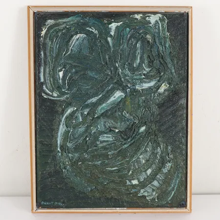 Bengt Olson "Komposition", olja på pannå, signerad, 42x33 cm.Skickas ej, endast avhämtning på kontoret i Karlstad.
