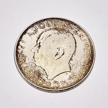 Mynt i silver, 10kronor, Gustaf VI Adolf, Sveriges konung, Plikten framför allt, 1972, Ø 32mm, 830/1000, vikt 17,87g.