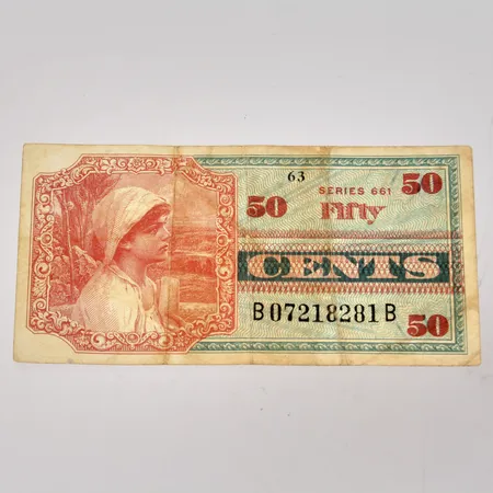Amerikansk sedel, 50 cents, 1968, Military Payment Certificate.