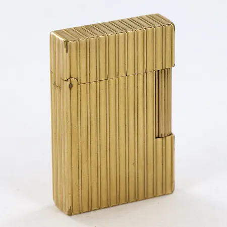 Tändare, ST Dupont, Paris, förgylld metall, ca 10x35x55mm, serinummer 9PAV091, behov av gaspåyllning, inga tillbehör