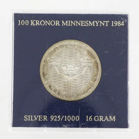 Minnesmynt, Förtroende säkerhet nedrustning, Stockholm Europa, Sverige 1984, nominellt värde 100kr, plastetui, silver 925/1000 Vikt: 16 g