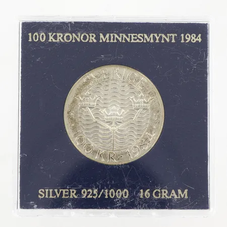 Minnesmynt, Förtroende säkerhet nedrustning, Stockholm Europa, Sverige 1984, nominellt värde 100kr, plastetui, silver 925/1000 Vikt: 16 g