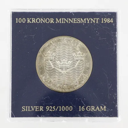 Minnesmynt, Förtroende säkerhet nedrustning, Stockholm Europa, Sverige 1984, nominellt värde 100kr, plastetui, silver 925/1000 Vikt: 16 g