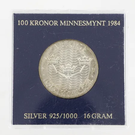 Minnesmynt, Förtroende säkerhet nedrustning, Stockholm Europa, Sverige 1984, nominellt värde 100kr, plastetui, silver 925/1000 Vikt: 16 g