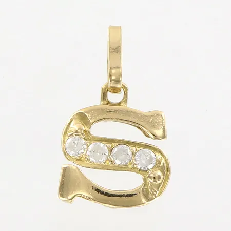 Hänge bokstaven S med vita stenar, 18x11mm, 21K Vikt: 1,5 g