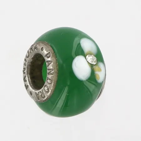 Berlock Pandora, delvis glas, Ø ca 15mm, silver 925/1000 Vikt: 2,6 g