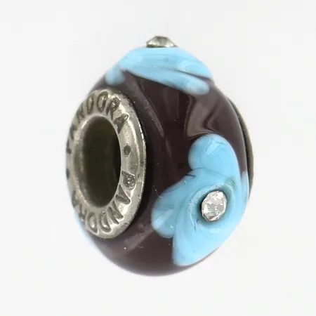 Berlock Pandora, delvis glas, Ø ca 15mm, silver 925/1000 Vikt: 2,5 g