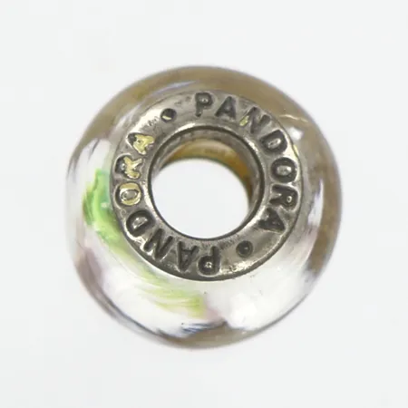 Berlock Pandora, delvis glas, Ø ca 15mm, silver 925/1000 Vikt: 2,4 g