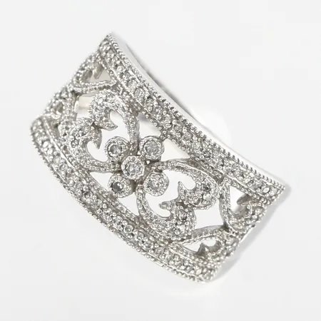 Ring vitguld med vita stenar, stl: 17¼, bredd: 3-11,5mm, GHA, 18K,  Vikt: 5,3 g