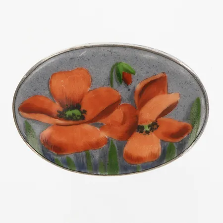 Brosch med målad porslin, 65x45cm, silver 813/1000 Vikt: 25,1 g