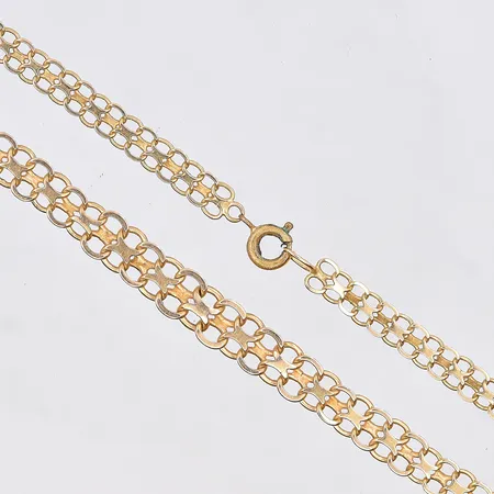 Collier X-länk, doserad, bredd 5-7 mm, längd 49,5 cm, lås ej i guld, 18K. Vikt: 11,2 g