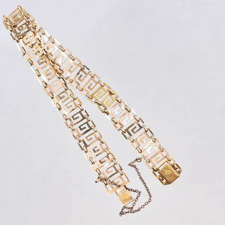 Armband säkerhetskedja ej i guld, längd 18,5 cm, bredd 10 mm, 18K. Vikt: 9,2 g