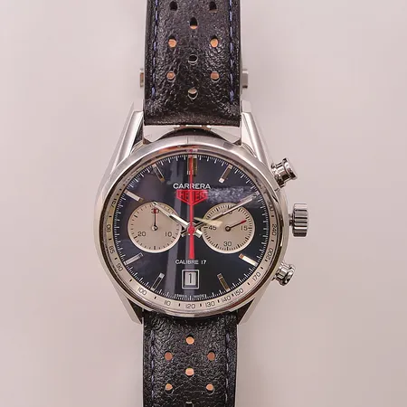 Herrur Tag Heuer Carrera, Limited Edition 328/500, 40mm, stål, automatisk, kronograf, datum, Cal.17, refnr:CV211A, serienr:WEF8684, läderband med viklås, garantikort Erikson Ur 2015, manual, box, ytterkartong. Skickas med postpaket.