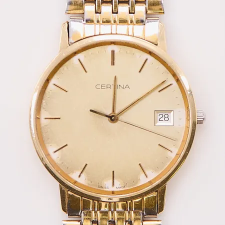 Herrur Certina 14K, 33,5mm, quartz, skadad urtavla.