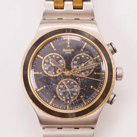 Herrur Swatch Irony Chronograph, 42mm, stål, batteribyte krävs, går ej.