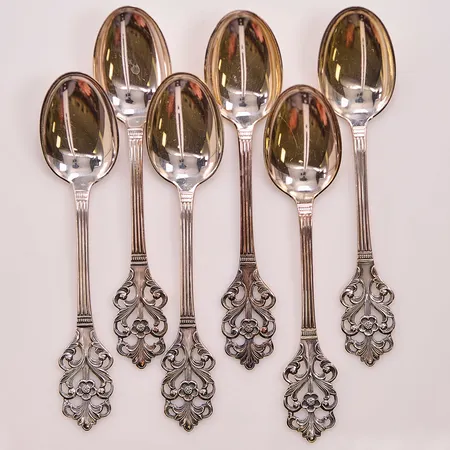 6 Kaffeskedar, 11,5cm, norge, 830/1000 Silver 58,1g.
