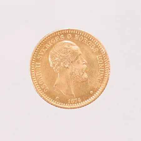 Mynt, 18mm, Oscar II, 1874, 10Kr, Brödrafolkens Väl, 21,6K 4,5g.