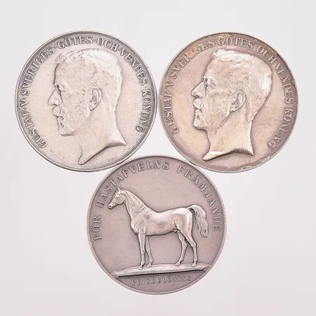 3 Hästmedaljer, Ø43mm, 830/1000 Silver 107,8g.