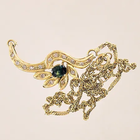 Collier med blå sten samt diamanter 15x ca 0,01-0,02ct, defekt, 18K Vikt: 7,1 g