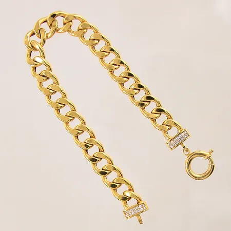 Armband Pansar med vita stenar och emaljdetaljer, längd: 19,5cm, bredd: 9,1mm, 21K  Vikt: 13,3 g